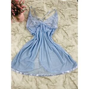 Avidlove Lingerie SEXY BLUE Babydoll Sheer Flyaway Lace Wireless Open back Large